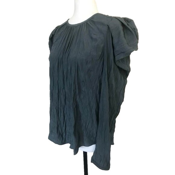 CURRENT AIR Los Angeles Gigot Sleeve Top Sz Small Olive Green Silky Crinkle - Picture 4 of 7